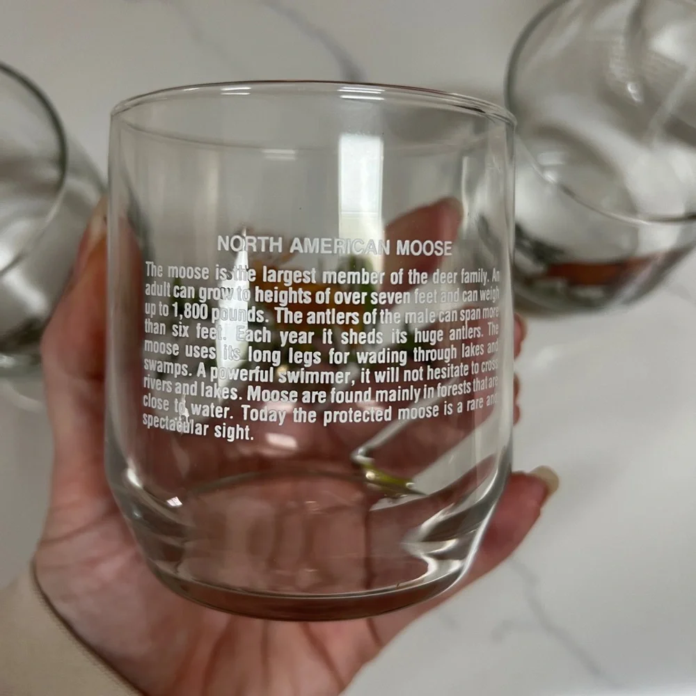 4 Vintage American Wildlife Glasses Sunoco Bison Humpback Whale Moose Libbey‎